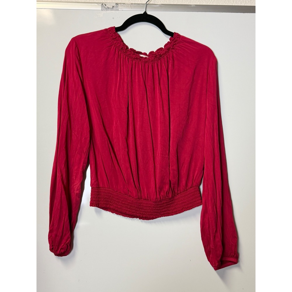 Cloth & Stone Red Smocked Waist Blouse EcoVero Long Sleeve Top Women's